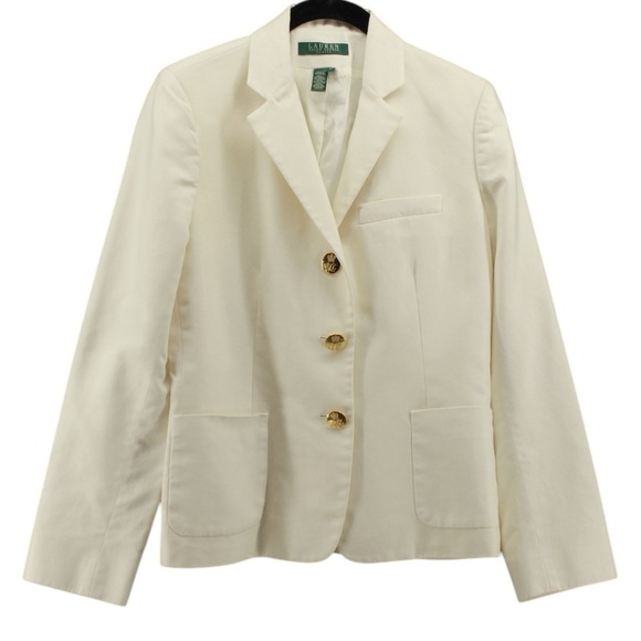 Lauren Ralph Lauren White Silk Blend Blazer Office Siren Careerwear Chic Size 8P - Picture 2 of 12